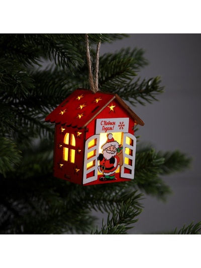 Ёлочная игрушка «Дом с Дедом Морозом», 8.7×4.6 см, 1 LED, от батареек, свечение тёплое белое