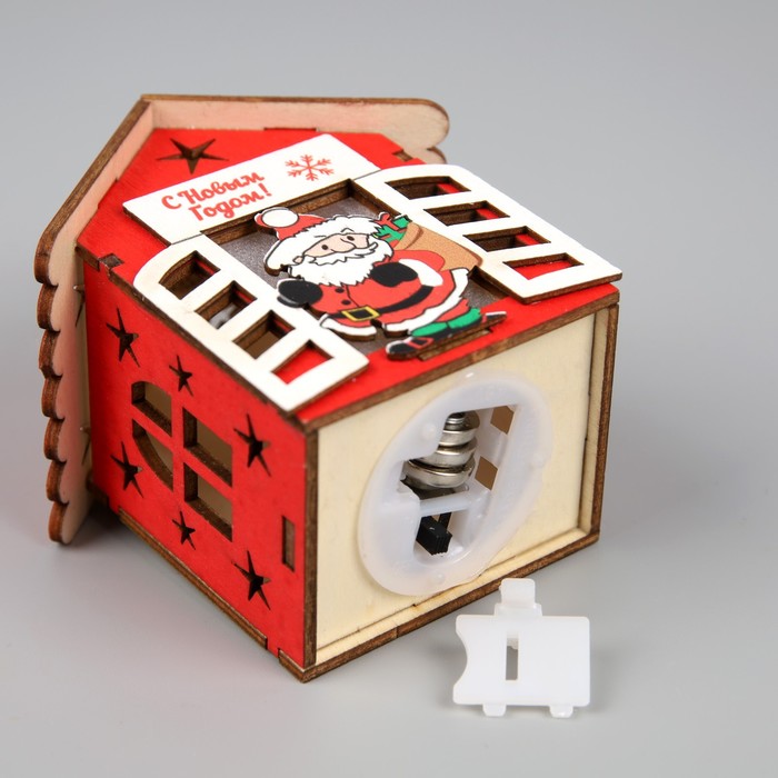 Ёлочная игрушка «Дом с Дедом Морозом», от батареек, свечение тёплое белое - фото 1909256625