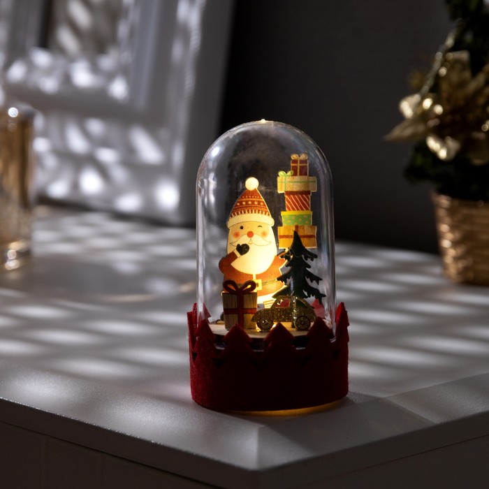 Светодиодная фигура под куполом «Дед Мороз» 6 × 9.5 × 6 см, дерево, батарейки LR1130х3, свечение тёплое белое - фото 1907794516