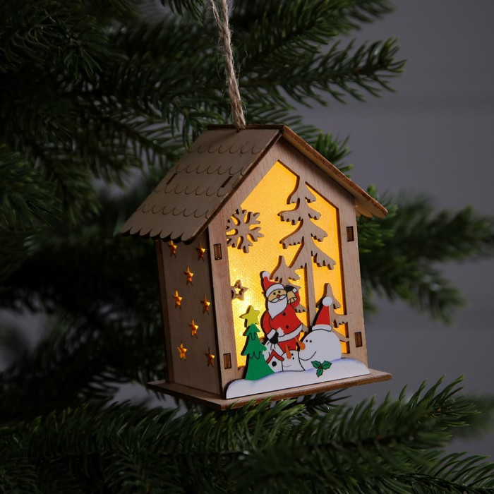 Ёлочная игрушка «Дед Мороз со снеговиками», 11×9.5×6.8 см, 1 LED, от батареек, свечение тёплое белое - Фото 1