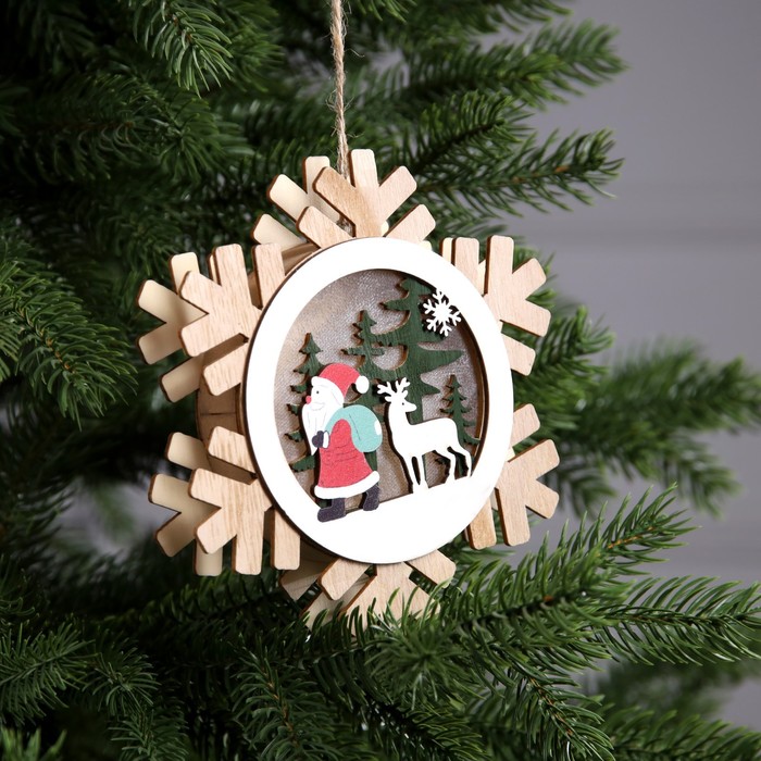 Ёлочная игрушка «Дед Мороз с подарками», от батареек, свечение тёплое белое - фото 1909256695