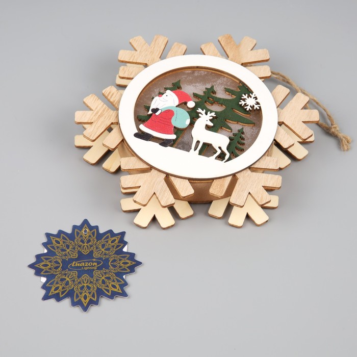 Ёлочная игрушка «Дед Мороз с подарками», от батареек, свечение тёплое белое - фото 1909256696