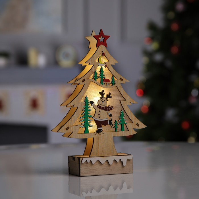 Светодиодная фигура «Олень на коньках» 13.5 × 20 × 4 см, дерево, батарейки AAAх2 (не в комплекте), свечение тёплое белое - фото 1907794582