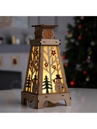 Светодиодная фигура «Снеговик в лесу» 13.5×19×13.5 см, дерево, батарейки LR1130×3, свечение тёплое белое - фото 119635088