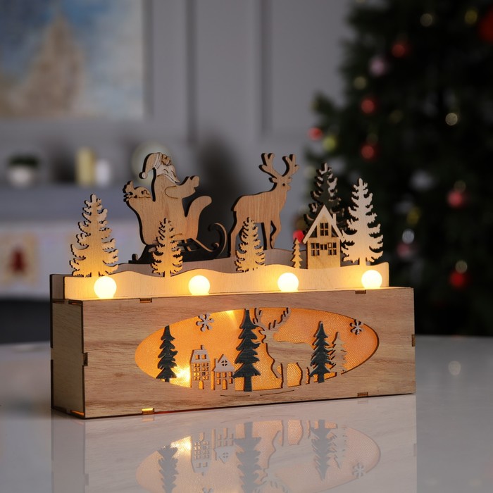 Светодиодная фигура «Новогодняя ночь» 24 × 17 × 6 см, дерево, батарейки AAAх2 (не в комплекте), свечение тёплое белое