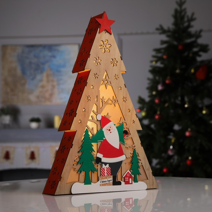 Светодиодная фигура «Дед Мороз» 29.5 × 45 × 7 см, дерево, батарейки AAAх2 (не в комплекте), свечение тёплое белое - фото 1907794605