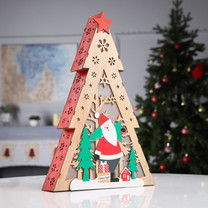 Светодиодная фигура «Дед Мороз» 29.5 × 45 × 7 см, дерево, батарейки AAAх2 (не в комплекте), свечение тёплое белое - фото 1907794606
