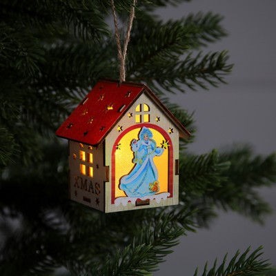 Ёлочная игрушка «Домик со Снегурочкой», 8×7×6 см, 1 LED, от батареек, свечение тёплое белое