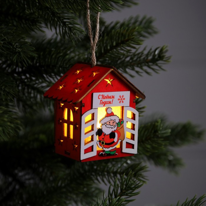 Ёлочная игрушка «Дед Мороз с подарками», от батареек, свечение тёплое белое - фото 1909256759