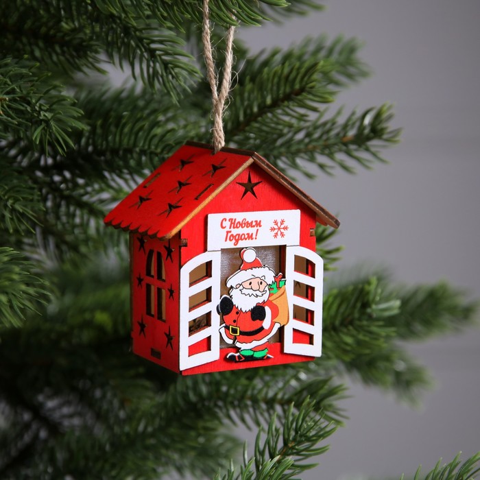 Ёлочная игрушка «Дед Мороз с подарками», от батареек, свечение тёплое белое - фото 1909256760