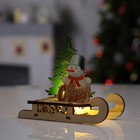 Светодиодная фигура «Сани со снеговиком» 15.5 × 12 × 5.5 см, дерево, батарейки LR1130х3, свечение тёплое белое - фото 8180437