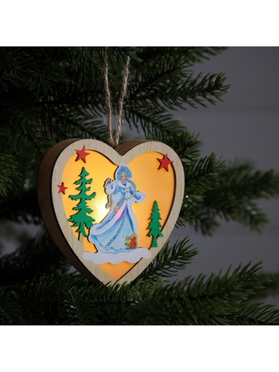 Ёлочная игрушка «Сердце со Снегурочкой», 11×2.5×10.5 см, 1 LED, от батареек, свечение тёплое белое