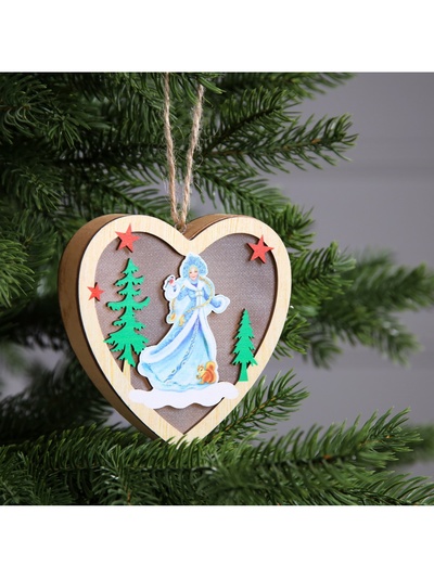 Ёлочная игрушка «Сердце со Снегурочкой», 11×2.5×10.5 см, 1 LED, от батареек, свечение тёплое белое