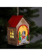 Ёлочная игрушка «Домик со снеговиком», 14.5×11×8.5 см, 1 LED, от батареек, свечение тёплое белое - Фото 5