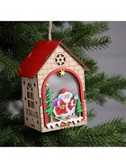 Ёлочная игрушка «Домик с Дедом Морозом», 14.5×11×8.5 см, 1 LED, от батареек, свечение тёплое белое - Фото 4