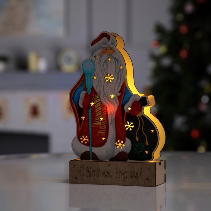 Светодиодная фигура «Дед Мороз» 14 × 20 × 2.5 см, дерево, батарейки LR1130х3, свечение тёплое белое - Фото 1