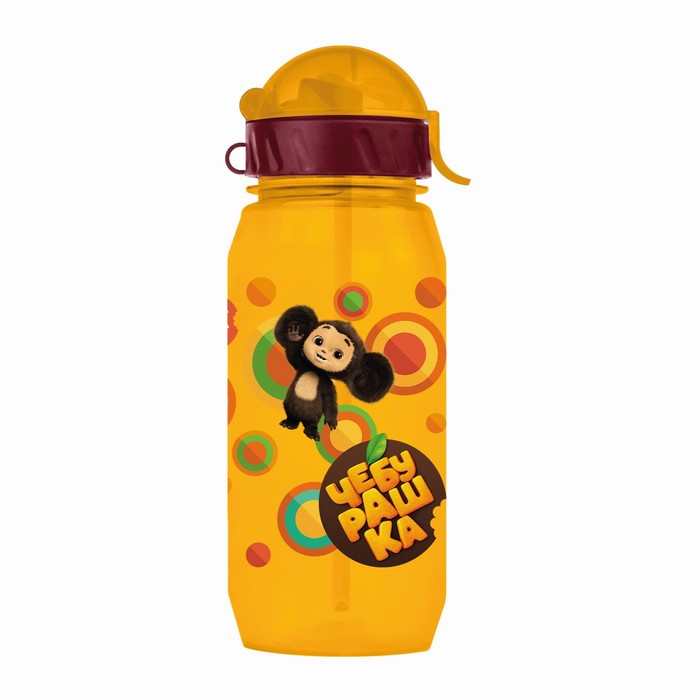 Бутылочка детская 400мл., с трубочкой и шнурком «Чебурашка», цвет и рисунок МИКС
