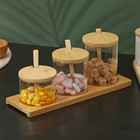 Набор банок стеклянных для сыпучих продуктов на бамбуковой подставке BellaTenero «Эко», 3 предмета: 250/350/400 мл - фото 319764924