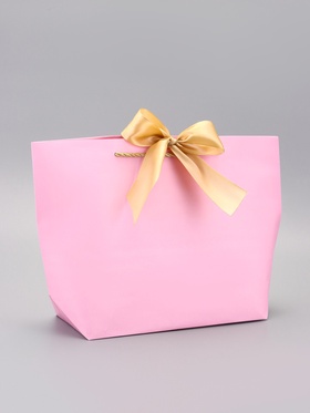 Пакет подарочный ламинированный с лентой «Розовый», горизонтальный, 19?20?9 см (комплект 2 шт)