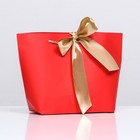 Пакет подарочный с лентой 19 х 20 х 9 см "Красный" - фото 319682603