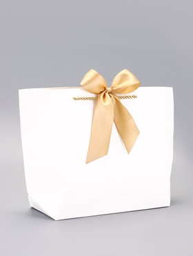 Пакет подарочный ламинированный, с лентой «Белый», горизонтальный, 26?25?11 см (комплект 2 шт)
