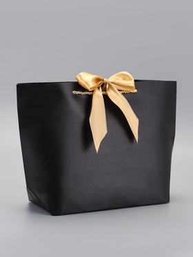 Пакет подарочный ламинированный, с лентой «Чёрный», горизонтальный, 26?25?11 см (комплект 2 шт)