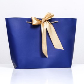 Пакет подарочный с лентой 26 х 25 х 11 см "Синий"
