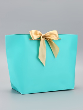 Пакет подарочный ламинированный, с лентой «Бирюзовый», горизонтальный, 26?25?11 см (комплект 12 шт)
