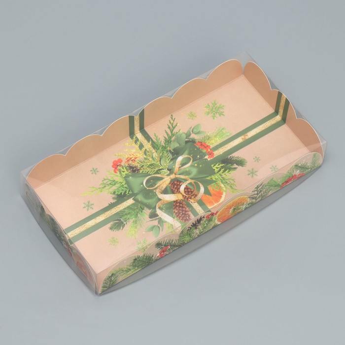Коробка для кондитерских изделий с PVC крышкой «Мандарины и хвоя», 10.5 × 21 × 3 см - Фото 1