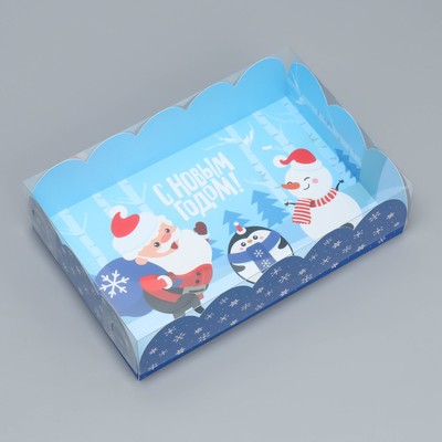 Коробка подарочная с PVC крышкой «С Новым годом!», снеговик, 20 × 30 × 8 см