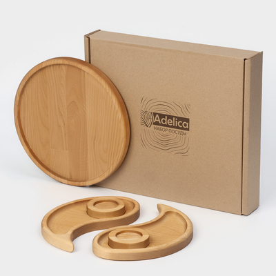 Подарочный набор посуды Adelica «Инь-янь», менажница 2 шт., поднос, подсвечник 2 шт., дерево берёза