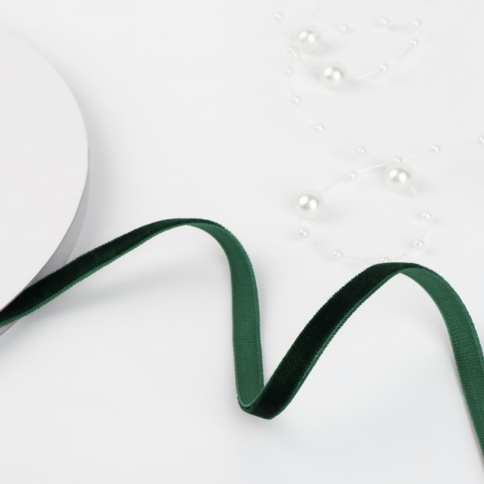 Лента бархатная, 6 мм, 18±1 м, зелёная №165 - Фото 1