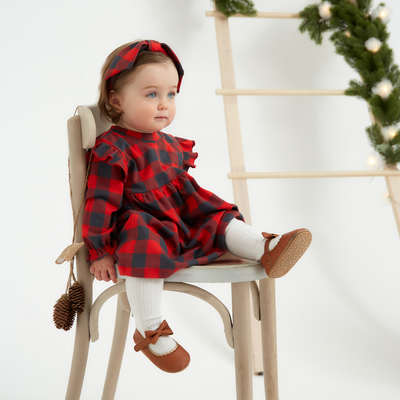 Платье для девочки и повязка «Крошка Я. Клеточка», рост 86-92 см, красное