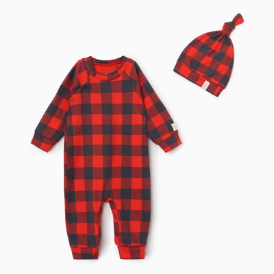 Комбинезон детский и шапочка «Крошка Я. Клеточка», рост 74-80 см, красный