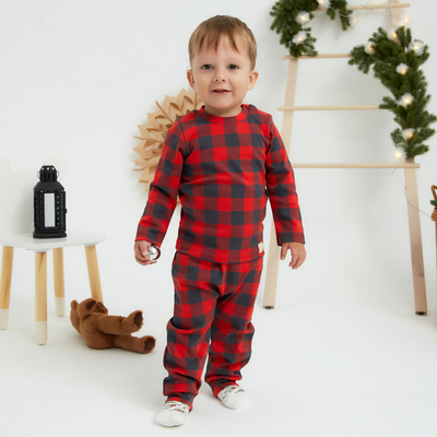 Костюм: джемпер и брюки Крошка Я «Клеточка», рост 80-86 см, красный