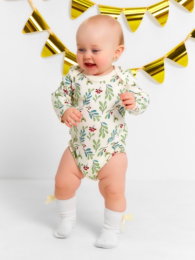 Боди детское с длинным рукавом «Крошка Я» Christmas, рост 62-68 см, молочное