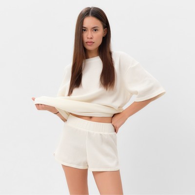 Пижама женская (футболка, шорты) KAFTAN Basic line, размер 44, молочная