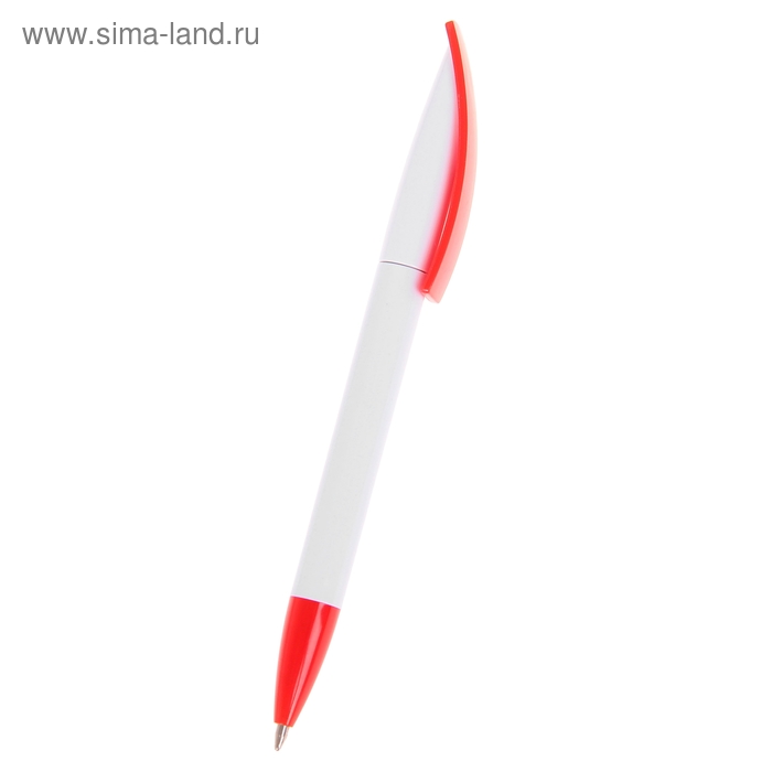 Ручка шариковая поворотная Лого корпус белый с красным держателем, стержень синий - Фото 1