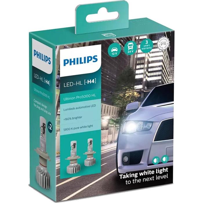 Лампа Philips H3 12/24V-LED (PK22s) 5800K 15W Ultinon Pro5000 HL LED, 2 шт, 11336U50CWX2 - Фото 1