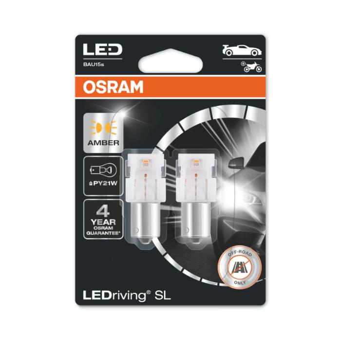 Лампа Osram PY21W 12 В, LED (BAU15s) 1.3W Amber LEDriving SL, блистер 2 шт, 3 поколение 7507DYP-02B - Фото 1