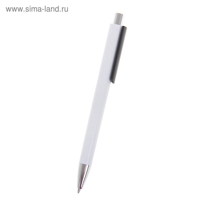 Ручка шариковая автоматическая Лого корпус белый с черным держателем, стержень синий - Фото 1