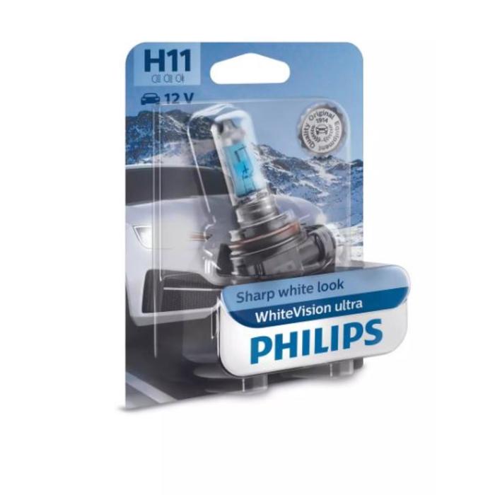 Лампа Philips H11 12 В, 55W (PGJ19-2) (+60%) WhiteVision ultra , блистер 1 шт, 12362WVUB1 - Фото 1