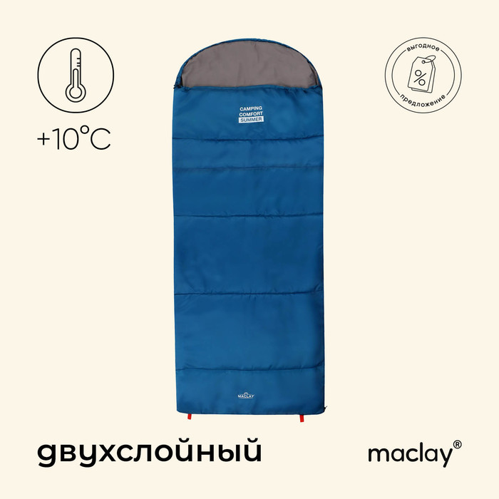 Спальник-одеяло 2 слоя, левый, с подголовником, р. 220х90 см, +10/+25 camping comfort summer