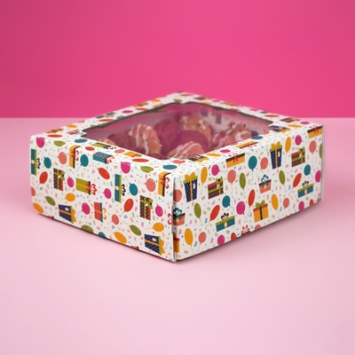 Коробка самосборная, крышка-дно, с окном,"Яркий подарок" 14,5 х 14,5 х 6 см