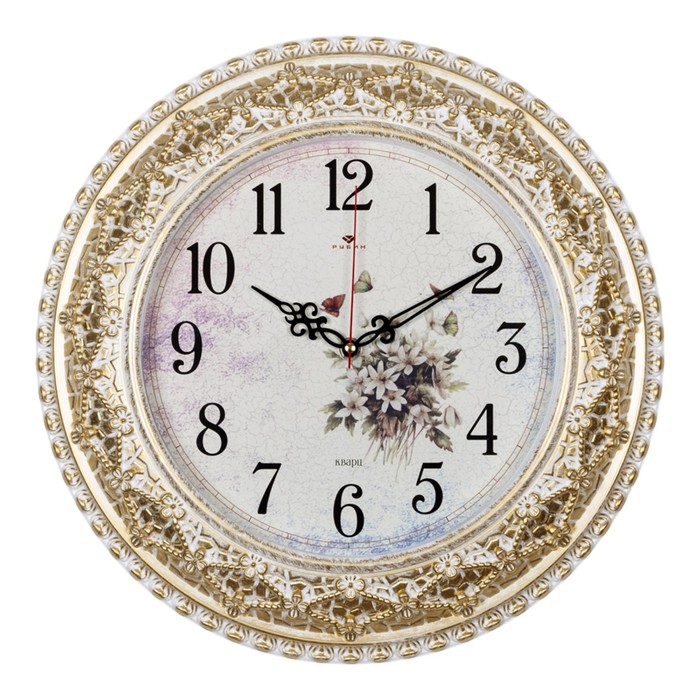 Часы настенные, серия: Интерьер, "Полевые цветы", плавный ход, d-38 см, циферблат 24 см