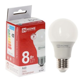 Лампа светодиодная IN HOME LED-A60-VC, 8 Вт, 230 В, Е27, 4000 К, 760 Лм