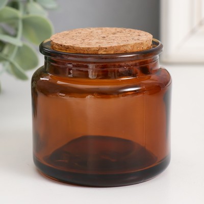 Банка для свечей стеклянная с пробкой «Коричневая» 100 мл 6.5×6.5×6.5 см