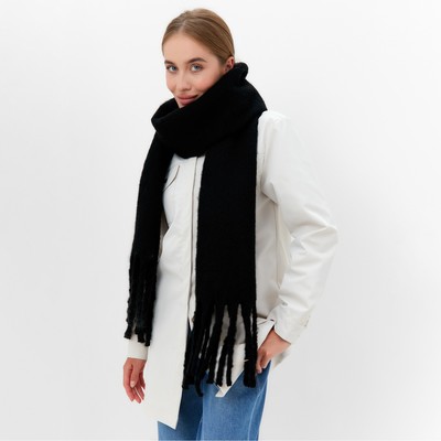 Шарф зимний объемный с кистями MINAKU, размер 210×38+18 см, чёрный