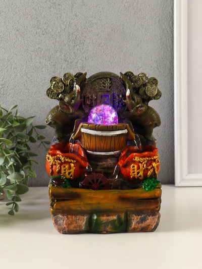 Фонтан настольный с подсветкой «Два слона с китайской монетой», 12×15×21 см