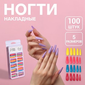 Типсы для наращивания ногтей «Цветной фейерверк», набор, 100 шт, в контейнере, разноцветные